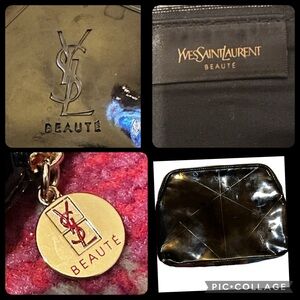 YSL Yves Saint Laurent Beaute patent leather dual logo zipper cosmetic bag